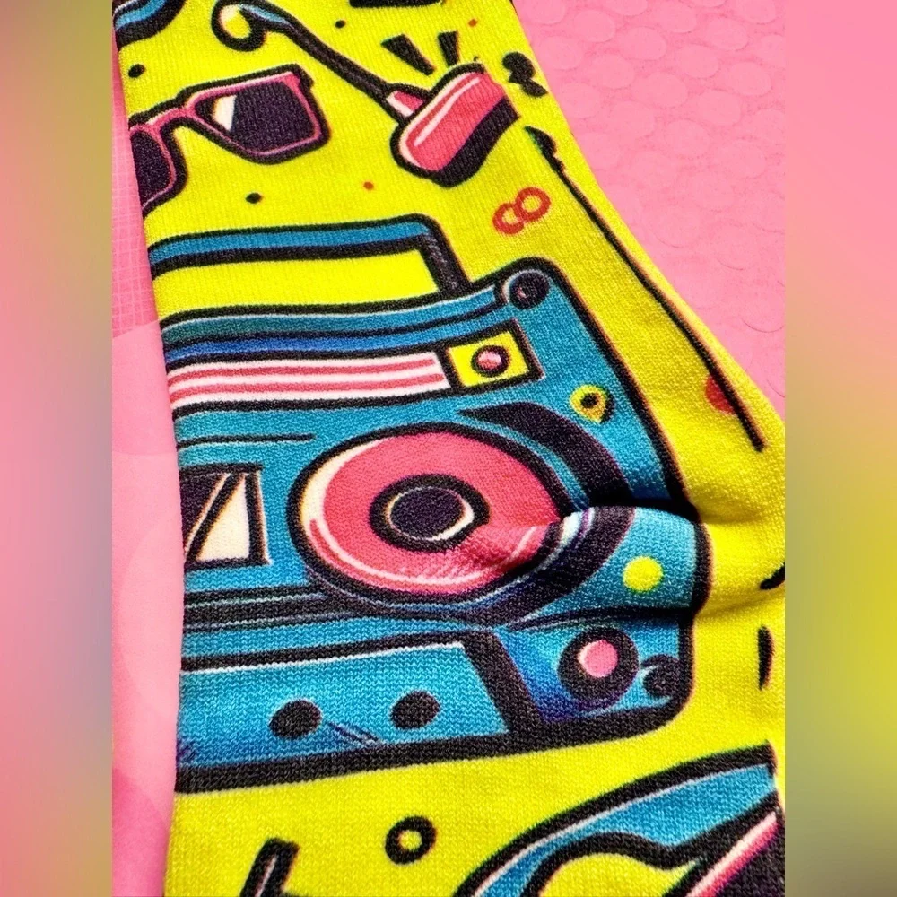 New Retro 80s 90s Style Boombox Sunglasses Music Women’s Size L (8-11) Socks